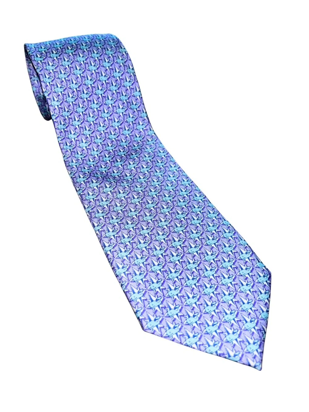Vineyard Vines Whale Silk Tie Purple Blue Geometric Made in USA